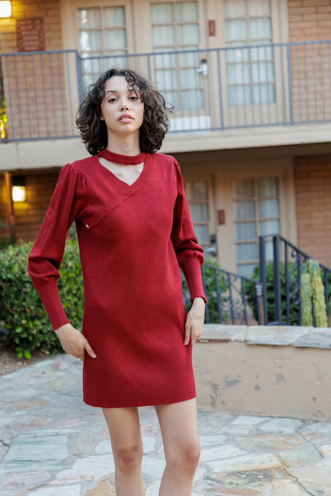 knit dress for women, long sleeve red sweater dress, women's mini sweater dress, HT 360 Collective,