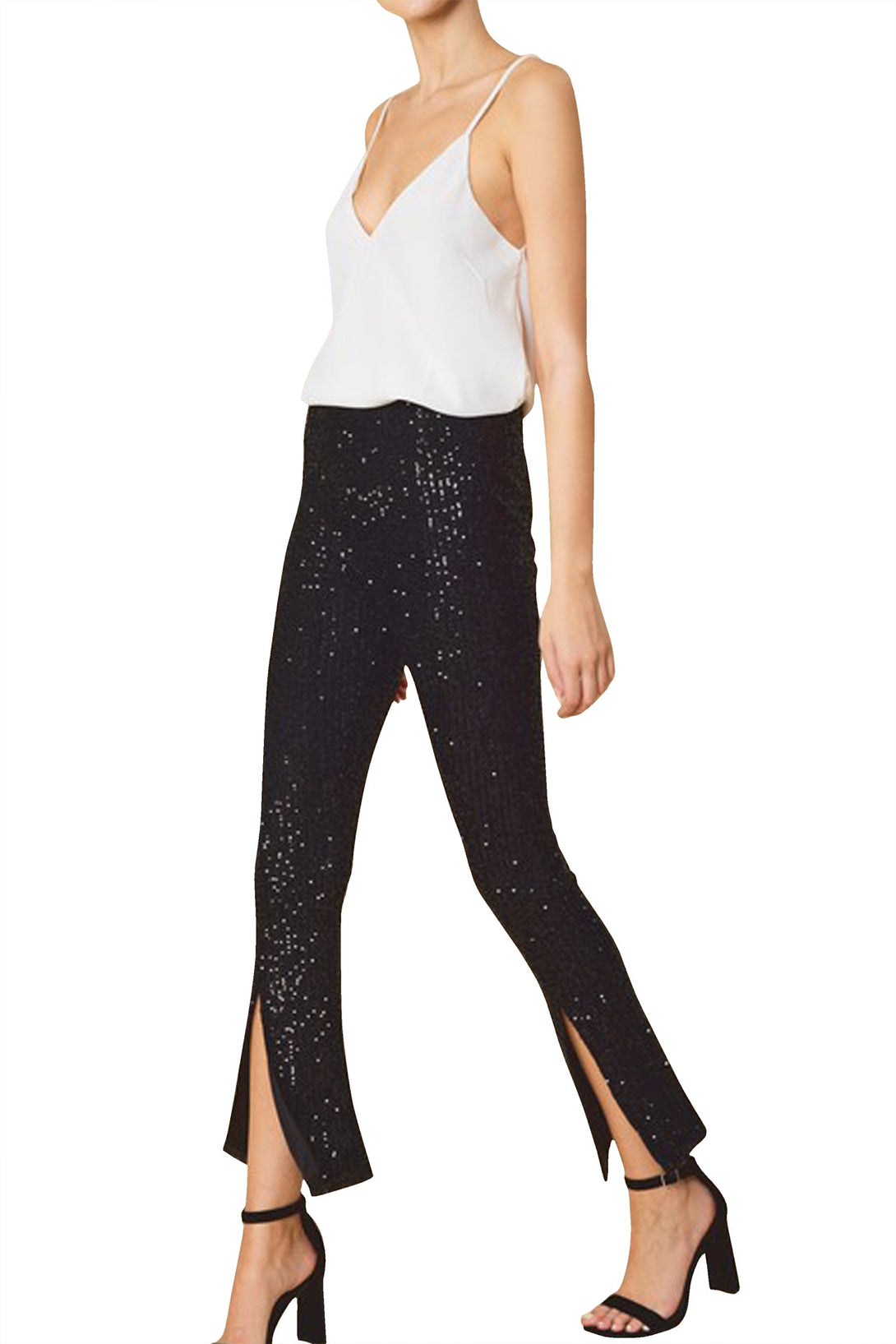 "womens black sequin pants" "black plus size sequin pants" "HT 360 Collective" "sequin trousers women"