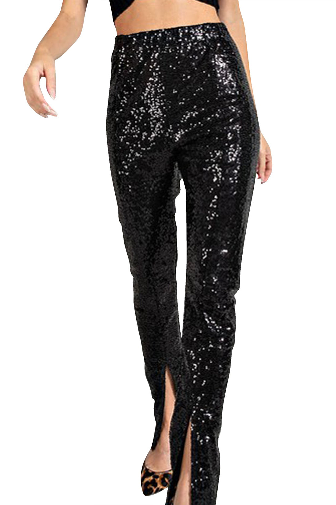 "high waisted sequin pants" "black sequins trousers" "sequin dress pants" "HT 360 Collective" "skinny sequin pants"