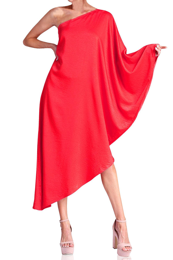 Red One Shoulder Dress For Women