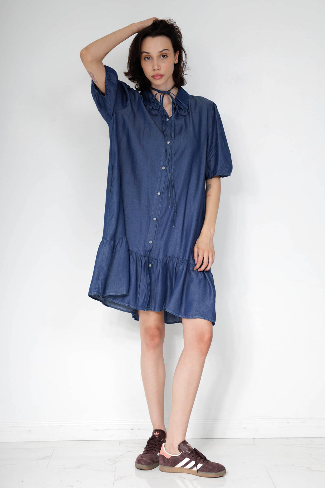 blue jean shirt dress, outfit denim shirt, HT 360 Collective, denim clothing,