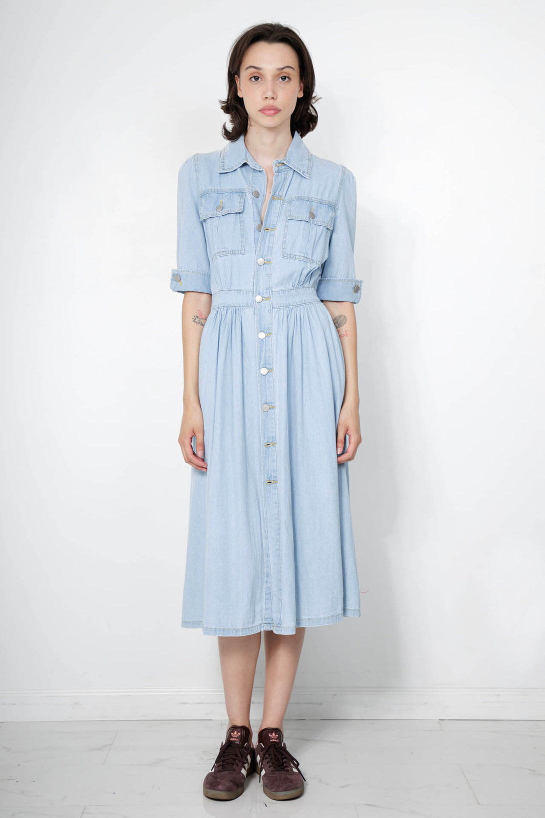 jeans shirt dress for women, HT 360 Collective, outfit denim shirt, denim midi shirt dress, 