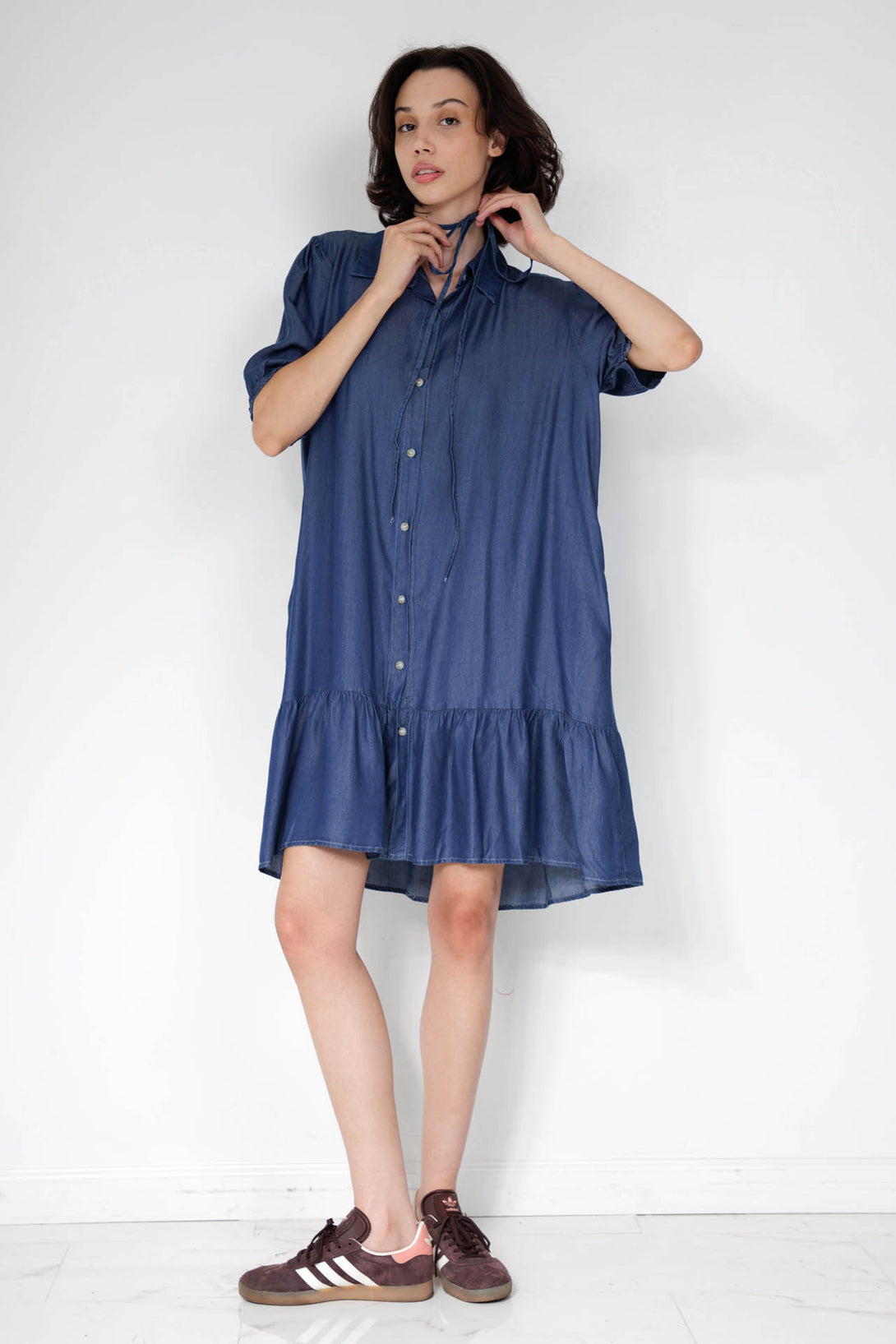 denim dress shirt dress, HT 360 Collective, denim button down shirt dress, blue jean outfits,