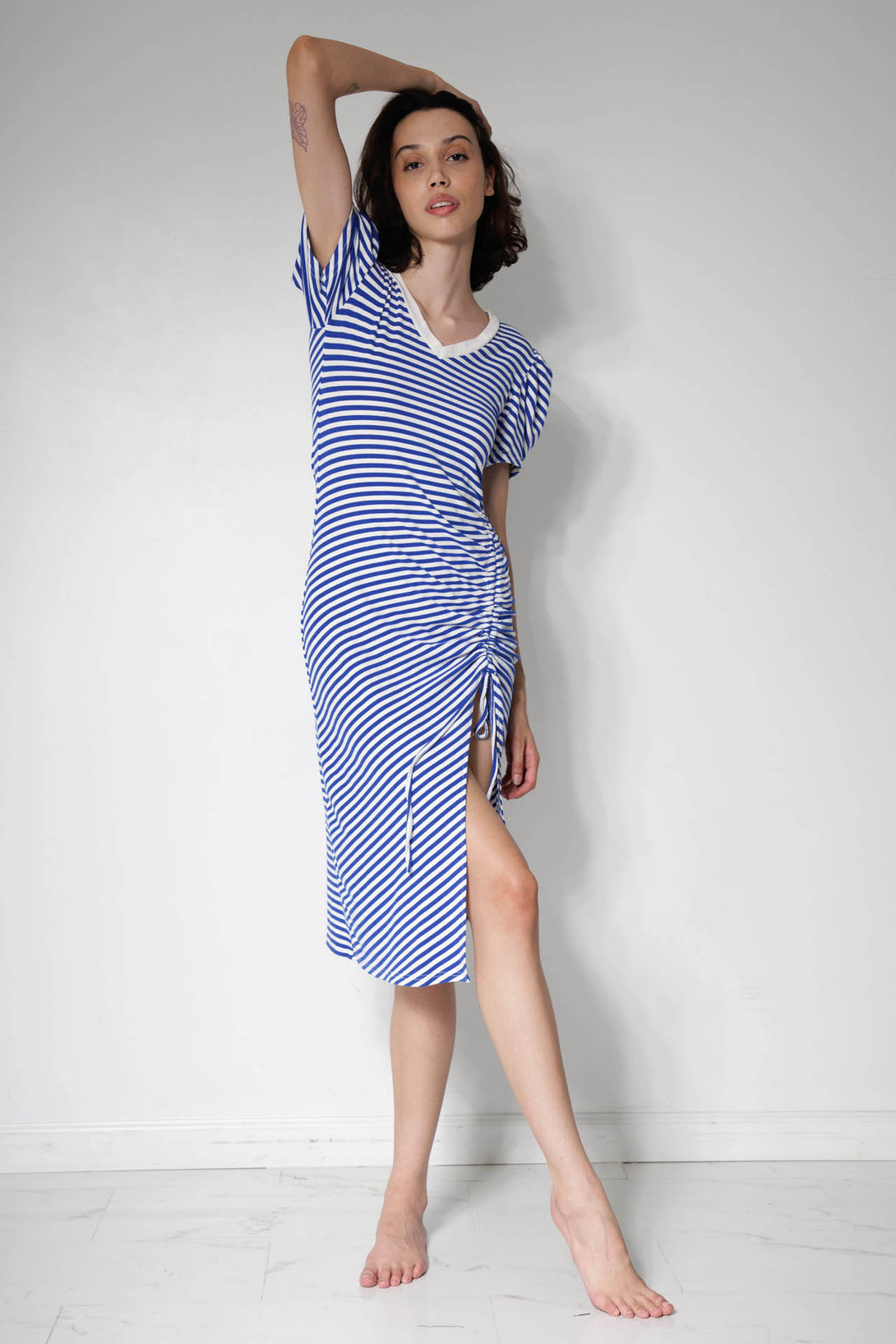 royal blue short dress, midi dress for women, blue striped midi dress, HT 360 Collective,