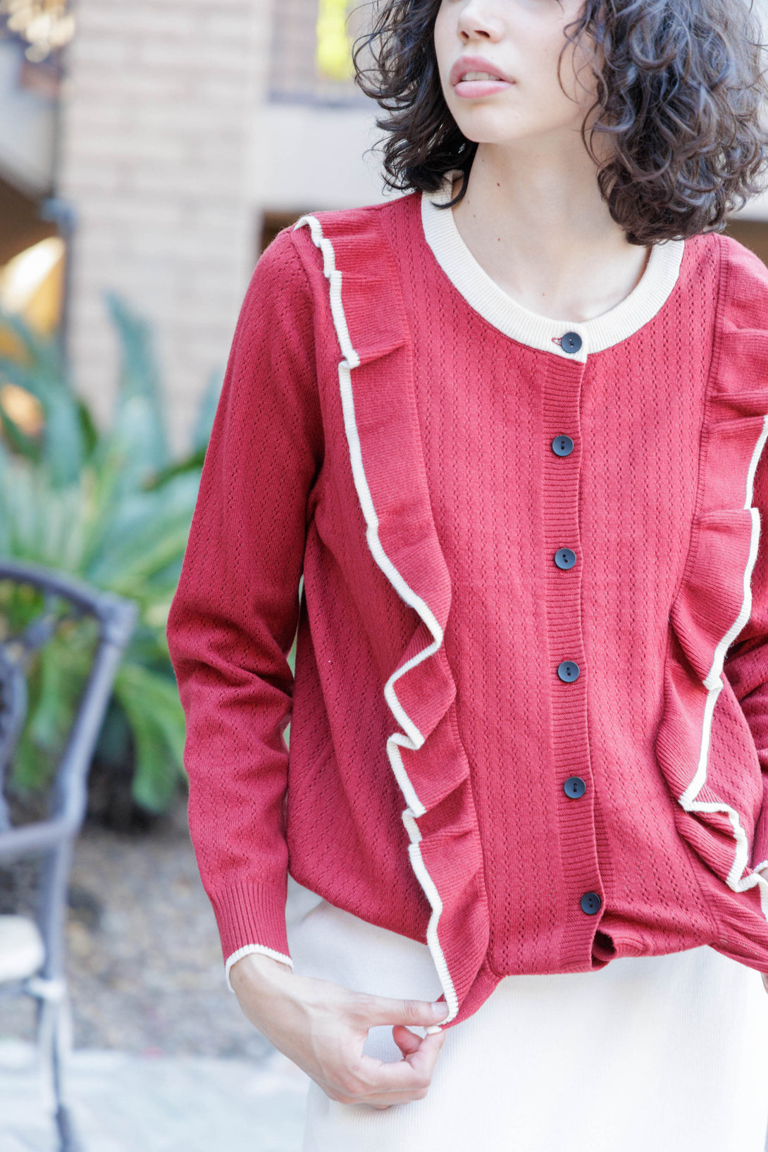  knit cardigan sweater, red v neck cardigan, red button up sweater, HT 360 Collective,