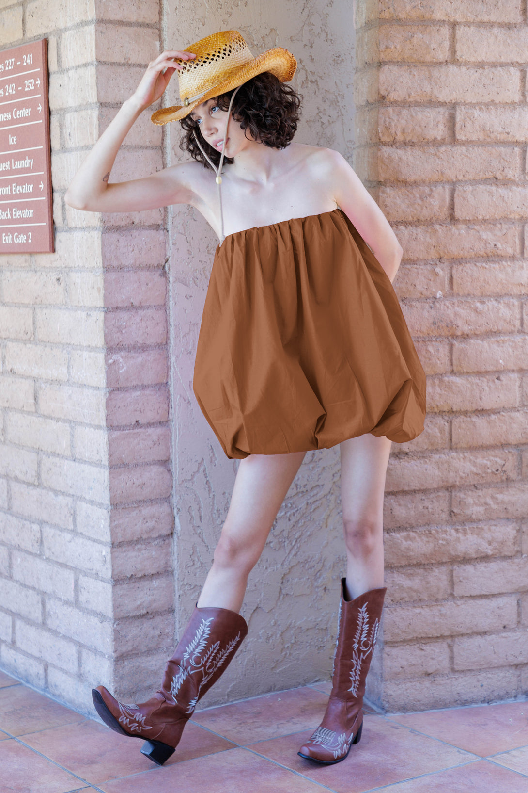HT 360 Collective - Brown Mini Dess | Bubble Hem Dress Extra Large / Brown HT 360 Collective - Brown Mini Dess | Bubble Hem Dress Extra Large / Brown