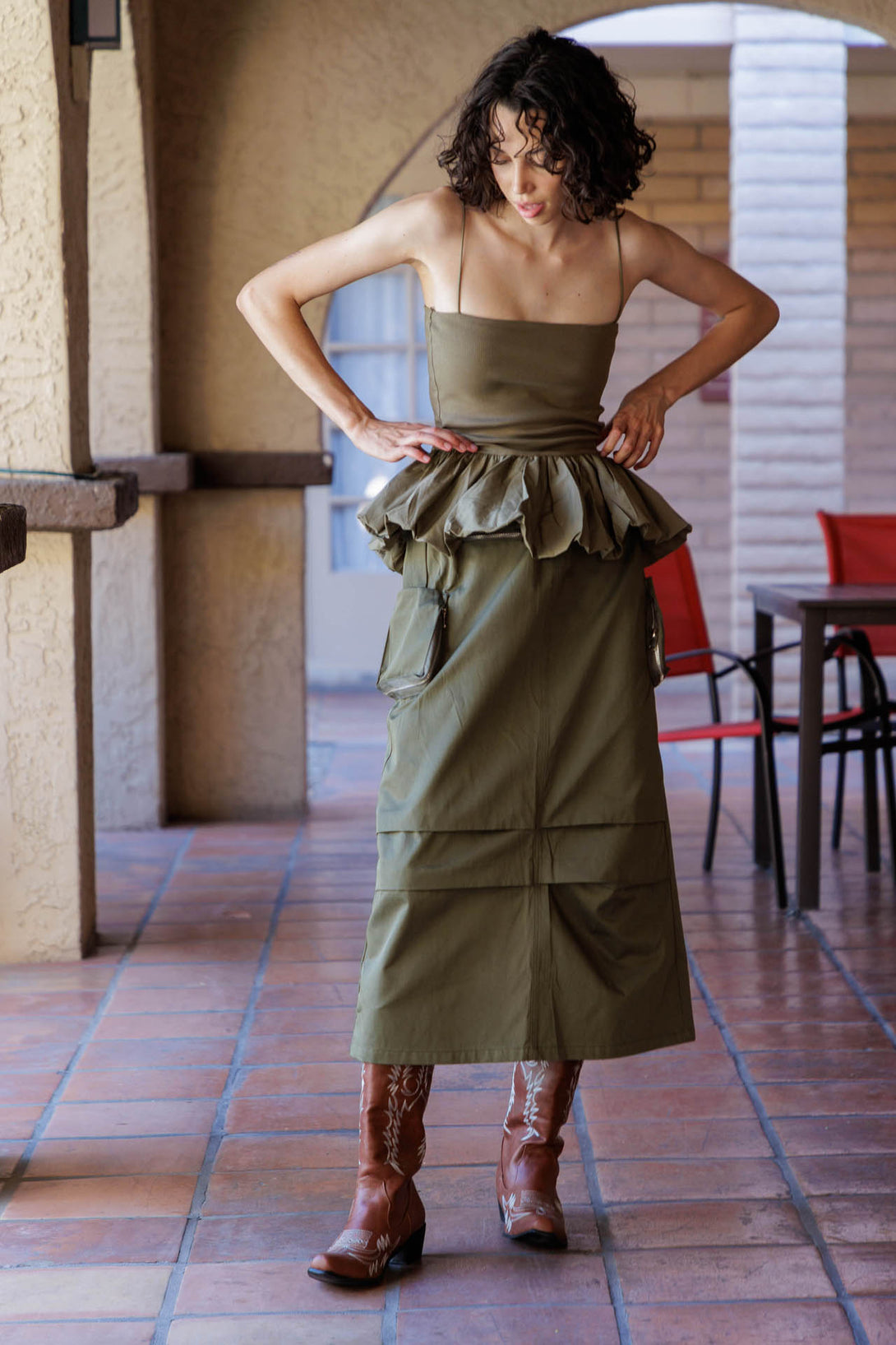  cargo skirt, cargo short skirt, cargo pocket skirt, HT 360 Collective, cargo pleated skirt,