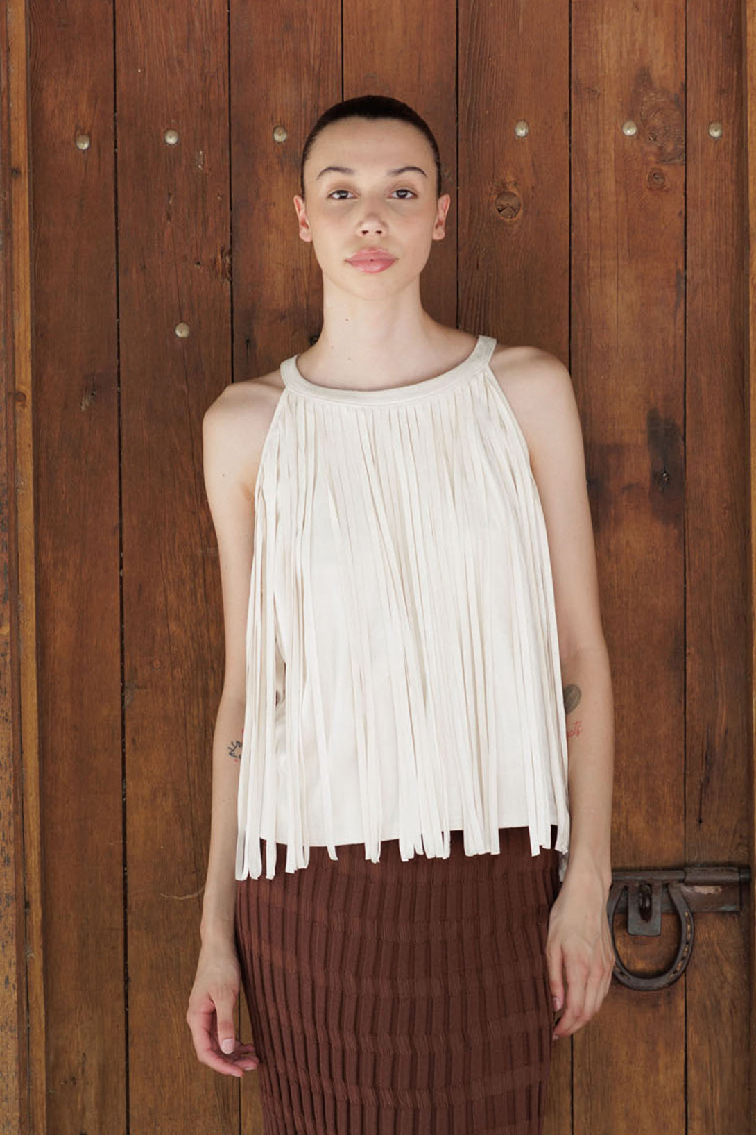 cowgirl shirt with fringe, ladies tops with fringes, white fringe top, HT 360 Collective,