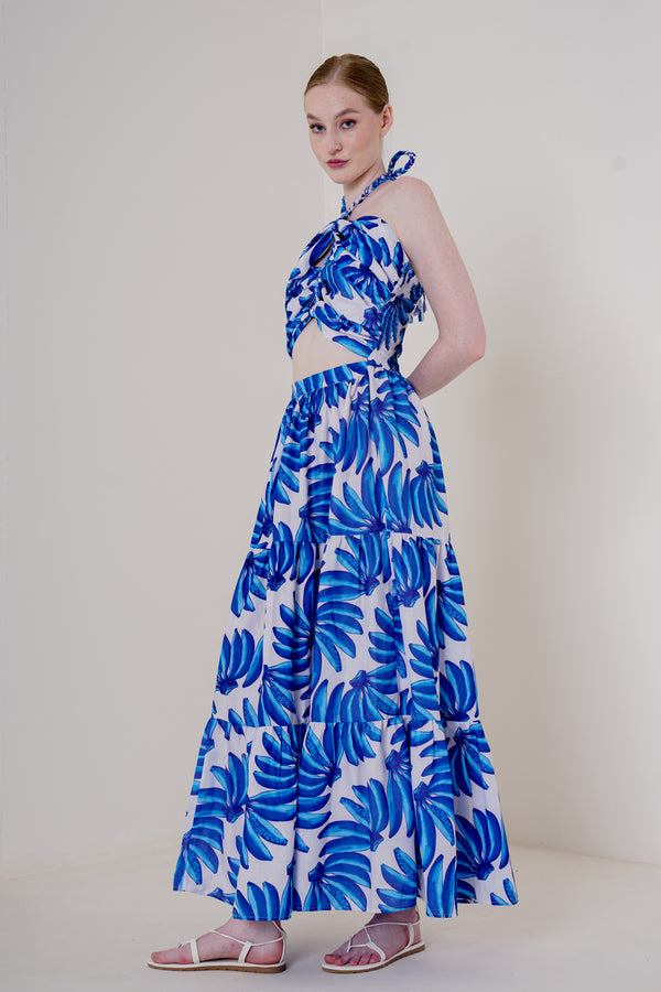 blue color maxi dress, long side cut out dress, maxi cut out back dress, HT 360 Collective,