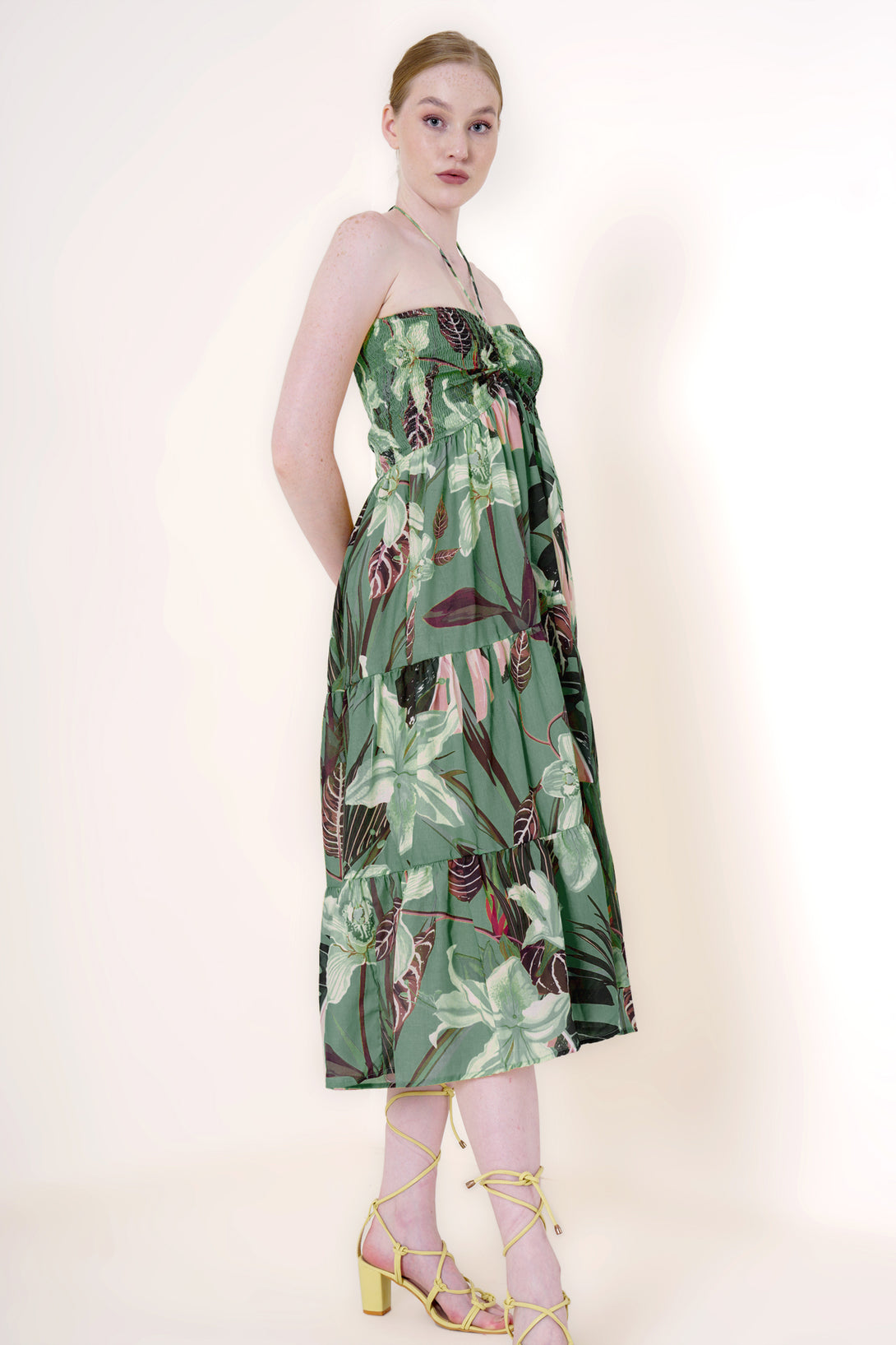 HT 360 Collective - Green Dresses | Tiered Midi Dress Medium / Green HT 360 Collective - Green Dresses | Tiered Midi Dress Medium / Green