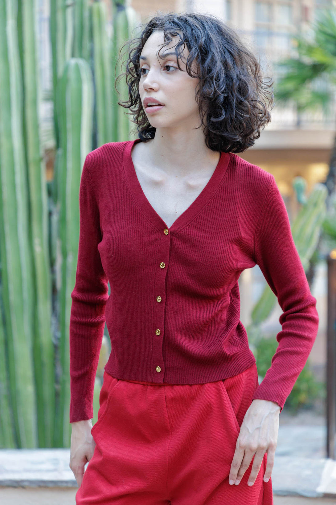  thick cardigan sweater, red cardigan sweater for ladies, dark red cardigan, HT 360 Collective,