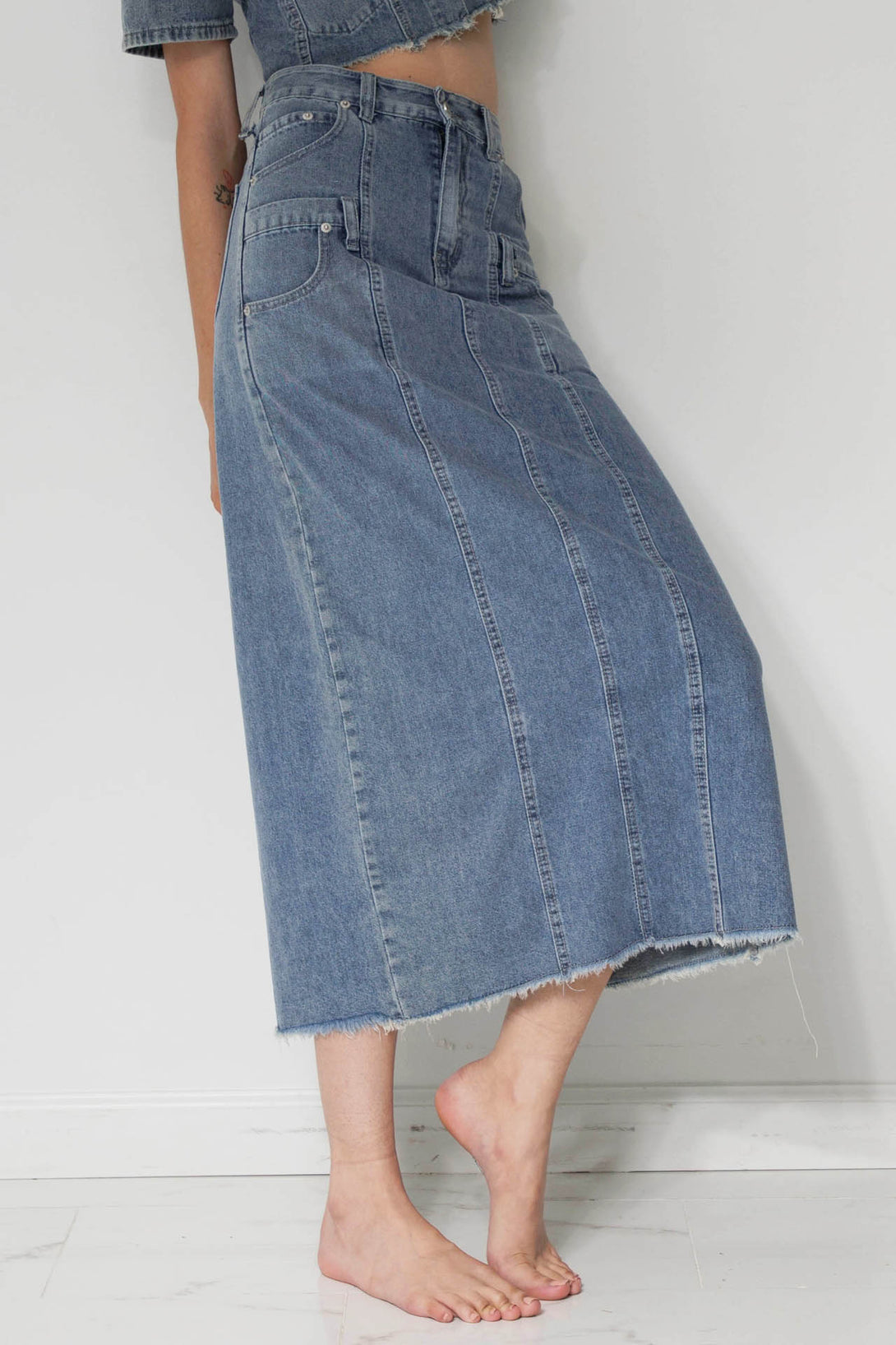 denim mid skirt, women skirt denim, HT 360 Collective, plus size denim skirt,