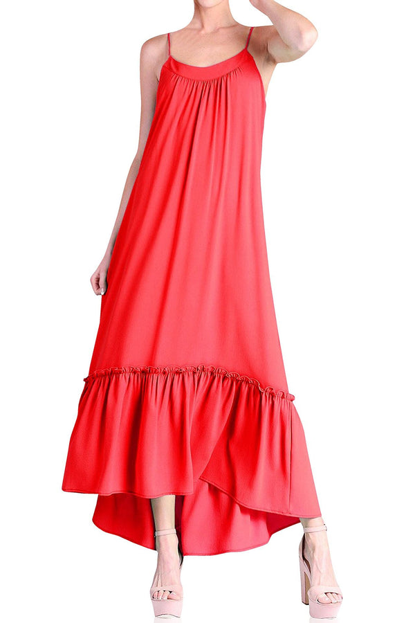 red satin midi dress, satin midi dress, HT 360 Collective,
ruffle midi dress,