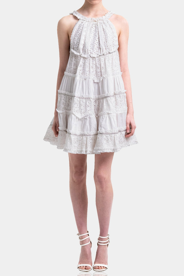 Round Neck White Short Dress