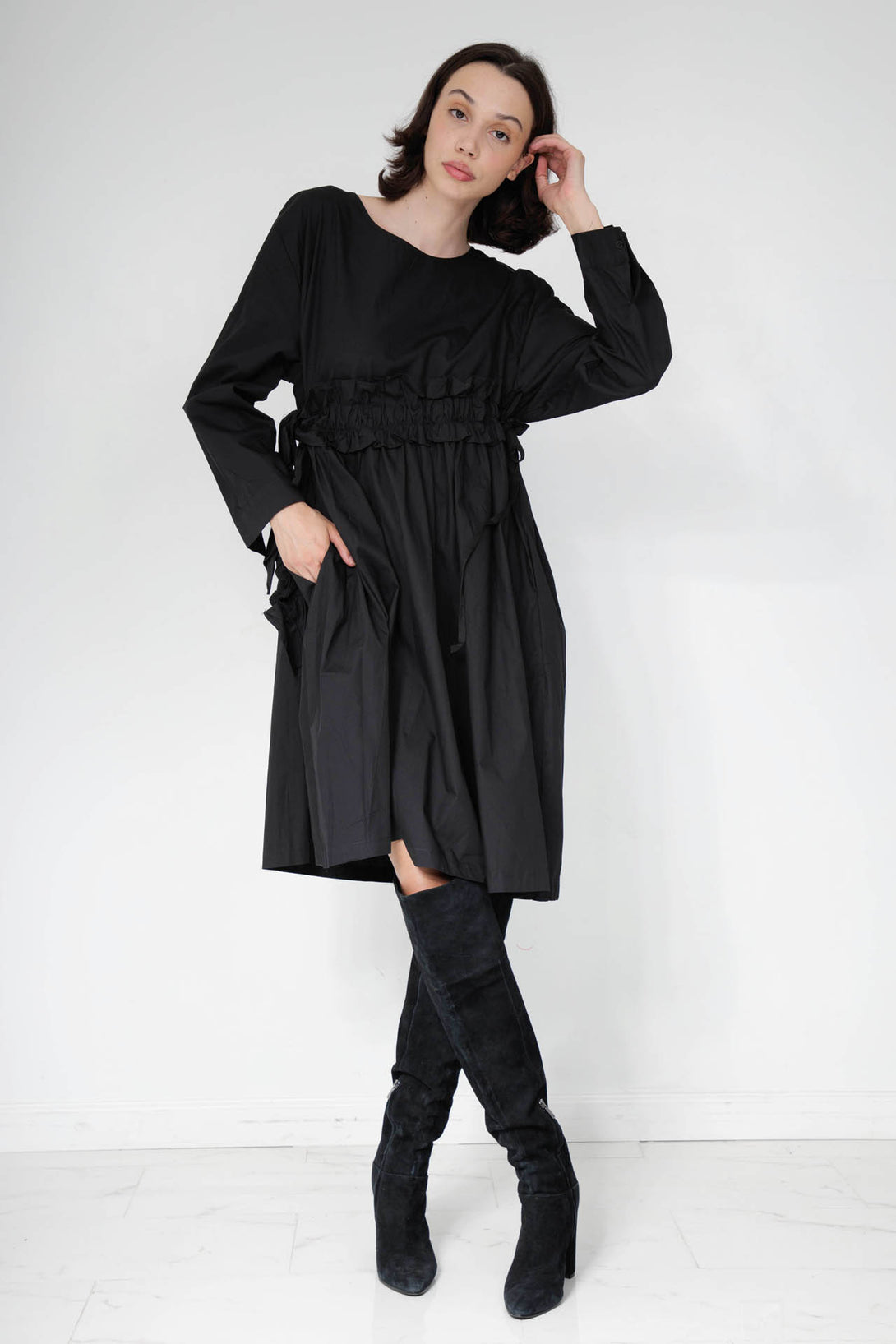 midi women's black dress, knee length evening dresses, midi women black dress, HT 360 Collective, 