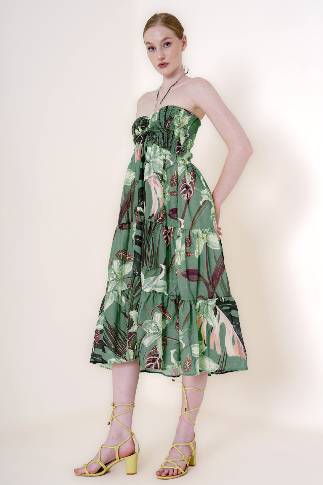 HT 360 Collective - Green Dresses | Tiered Midi Dress Medium / Green HT 360 Collective - Green Dresses | Tiered Midi Dress Medium / Green