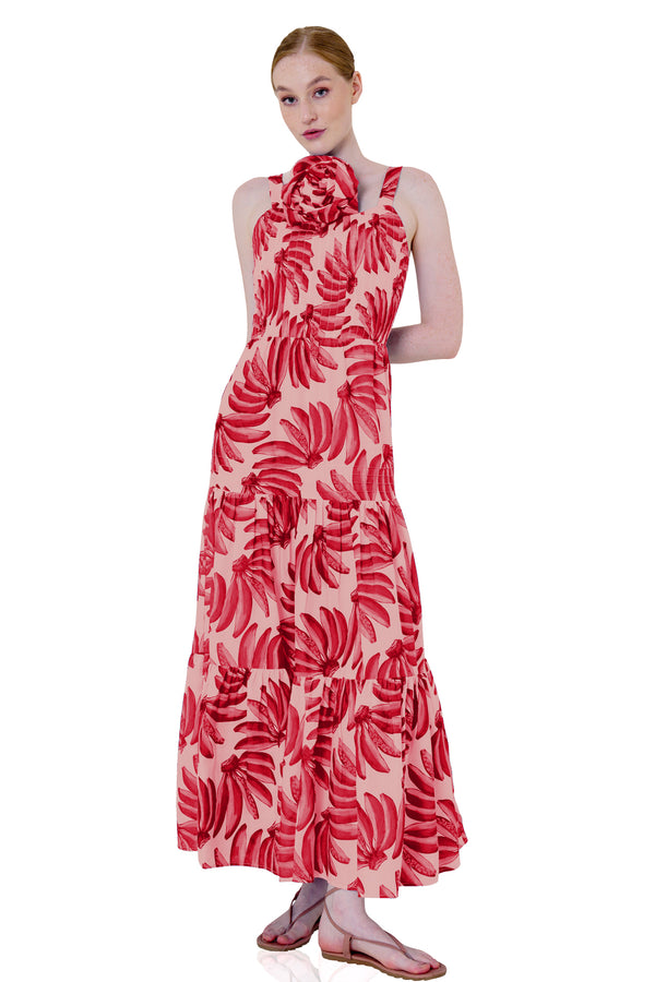 red formal dress long, flare maxi dress, women's strappy maxi dress, womens tiered maxi dress, HT 360 Collective,