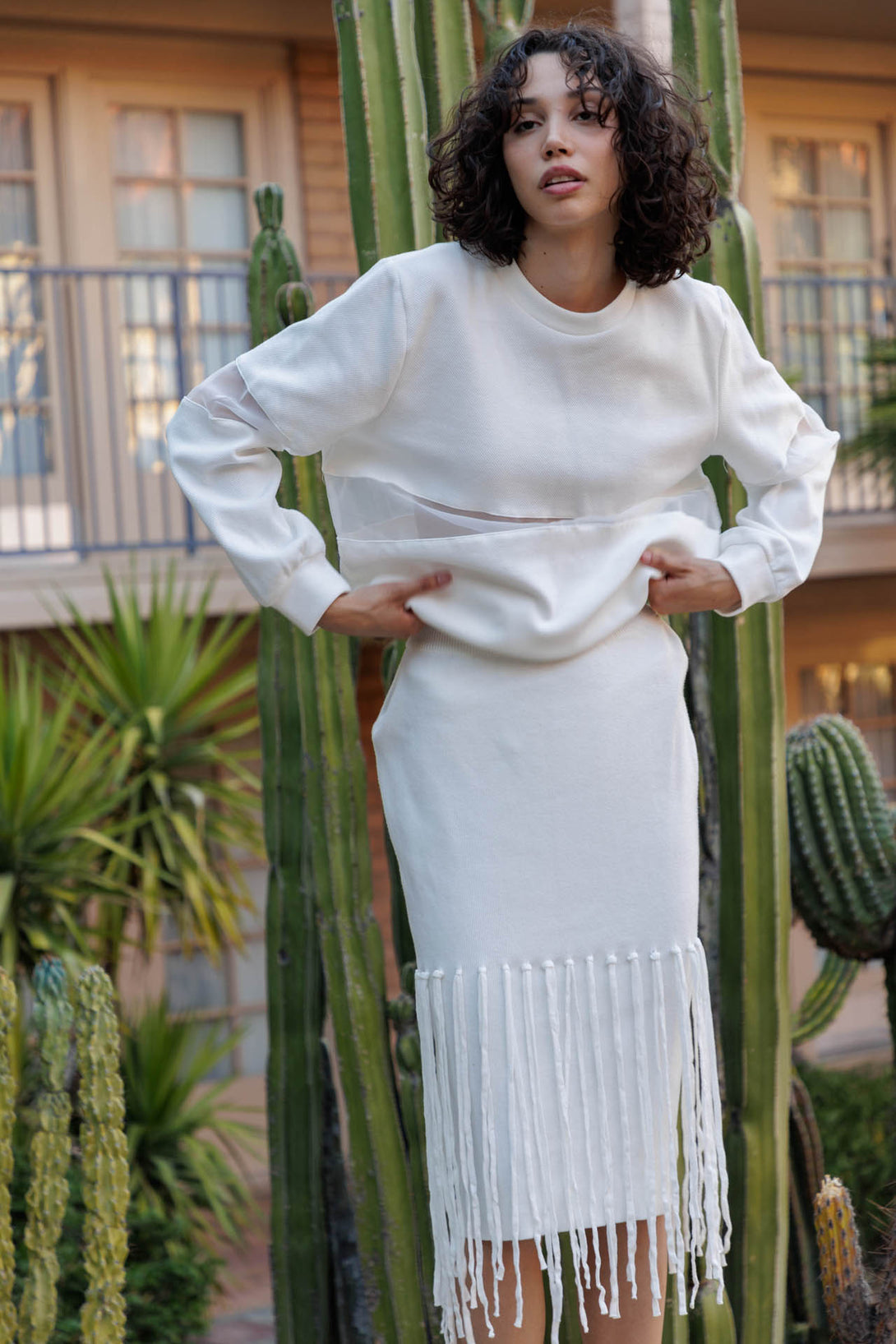 fringe skirt midi, white fringe midi skirt, midi skirt with fringe, HT 360 Collective,