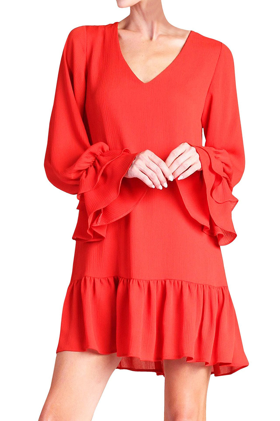HT 360 Collective -Red Dress for Women | Red Short Dress with Sleeves Small HT 360 Collective -Red Dress for Women | Red Short Dress with Sleeves Small