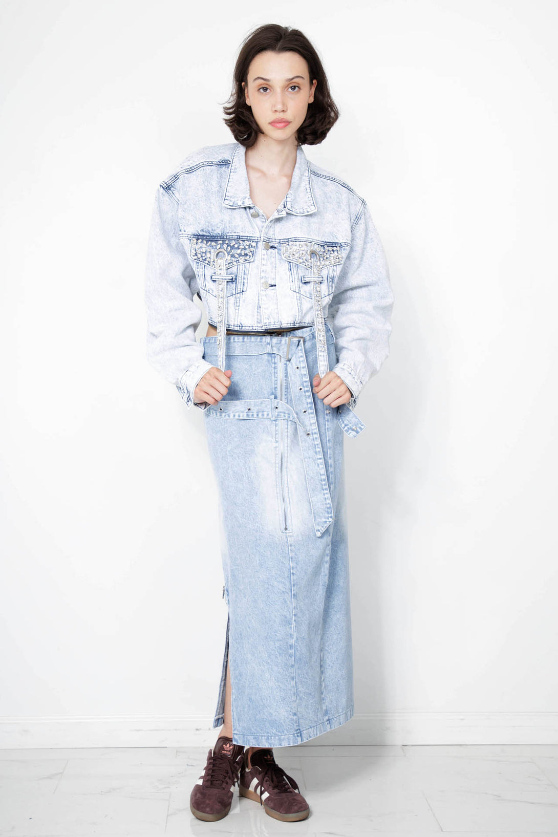 denim skirt, denim midi skirt, denim mid skirt, HT 360 Collective,