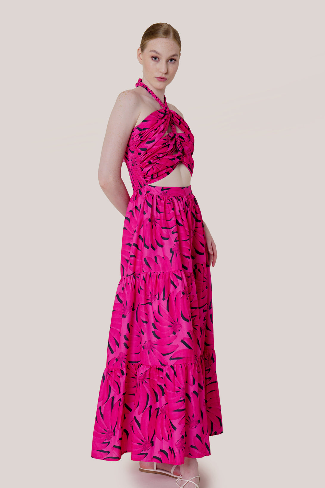 pink maxi dress, side cut out maxi dress, womens cut out maxi dress, HT 360 Collective,