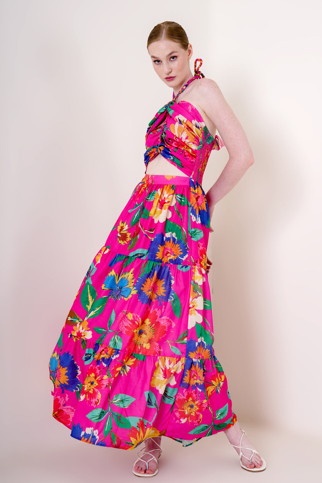 pink dress for women, maxi side cut out dress, halter dress, HT 360 Collective,