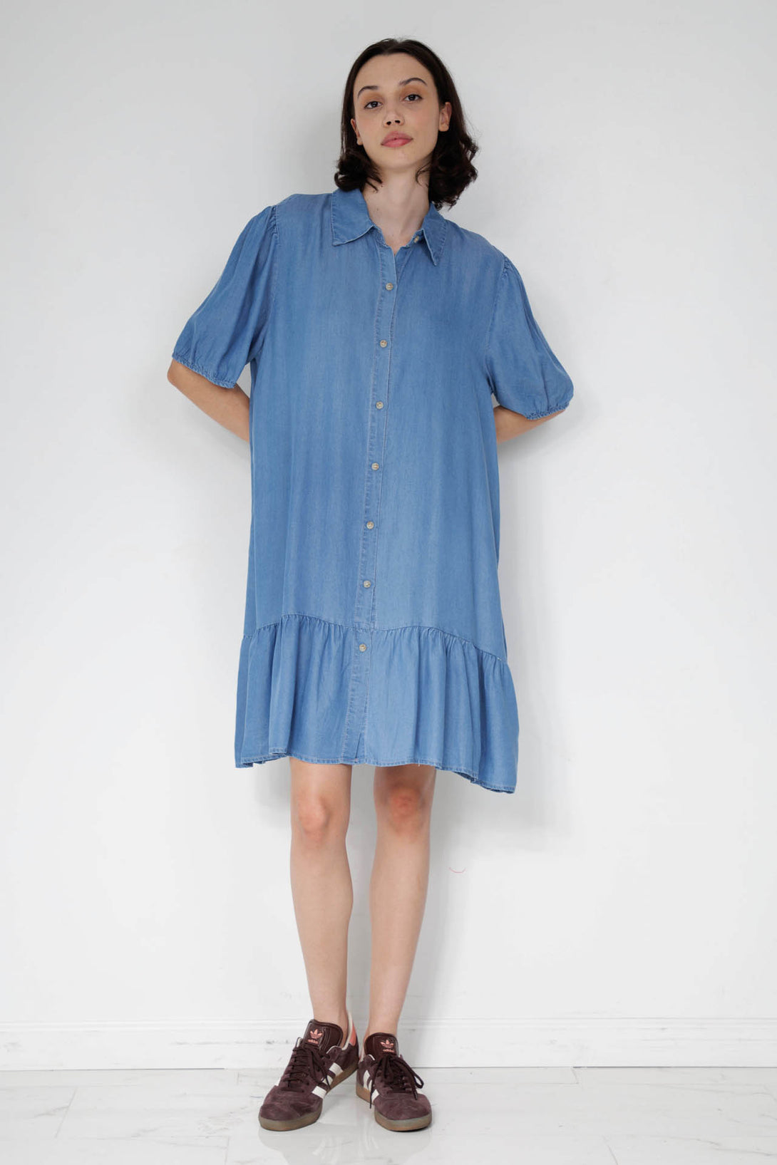 jeans shirt dress, HT 360 Collective, blue denim shirt dress, womens denim summer dress,