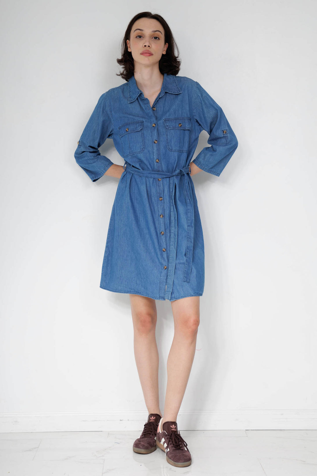 blue jean shirt dress, HT 360 Collective, long sleeve denim shirt dress, denim button dress,