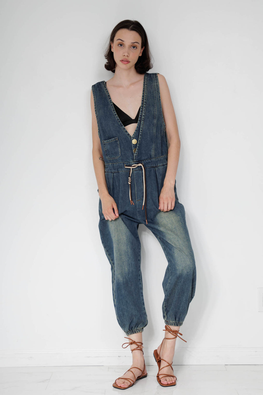 best denim jumpsuit, HT 360 Collective, womens jean jumper, wide leg jean jumpsuit,