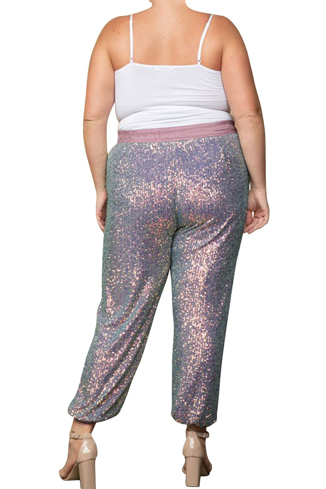 "womens plus size sequin joggers" "jogger sequin pants" "sequin joggers womens" "HT 360 Collective" 