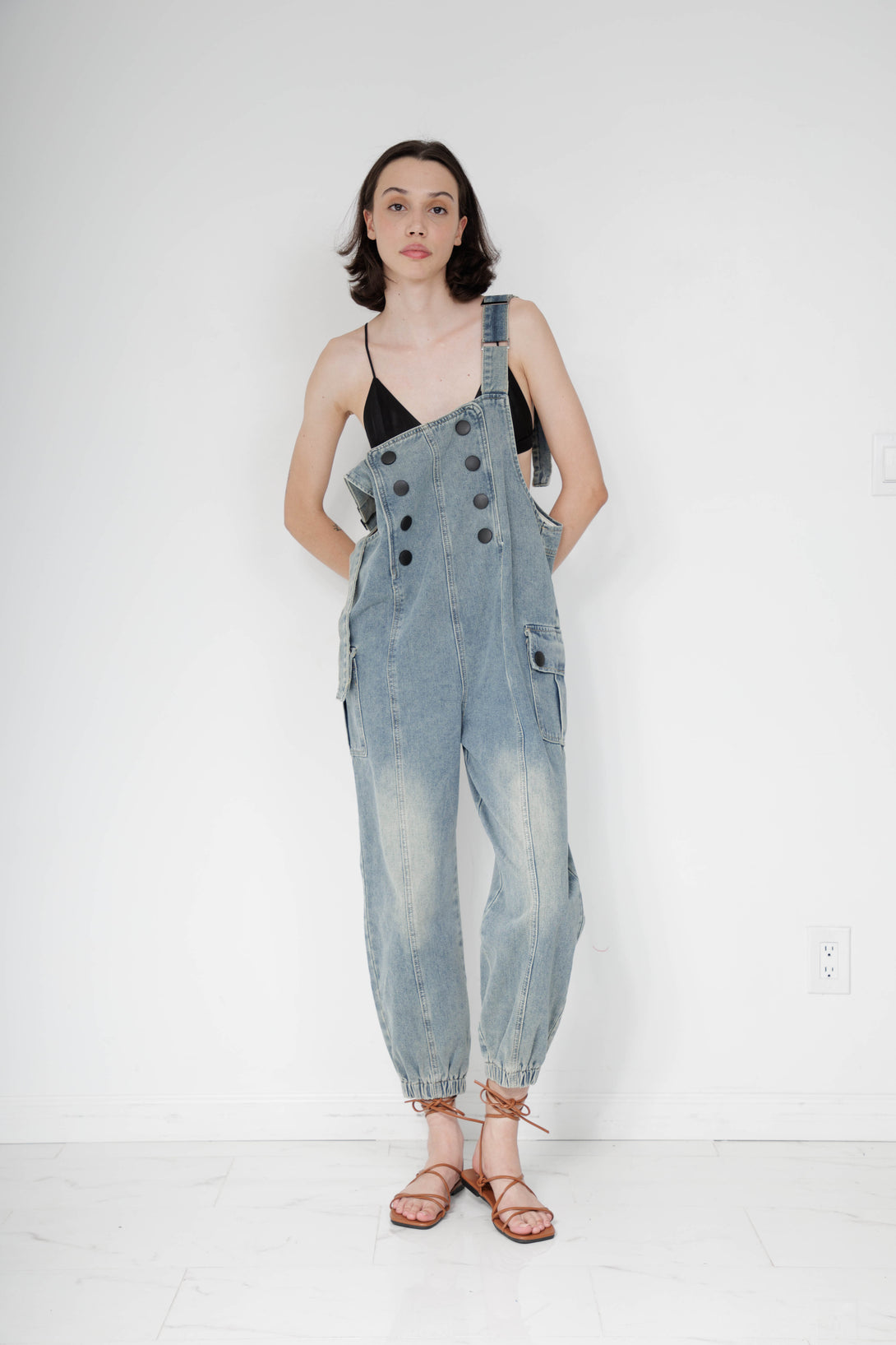 female overalls denim, HT 360 Collective, female denim jumpsuit, jumpsuit with denim,