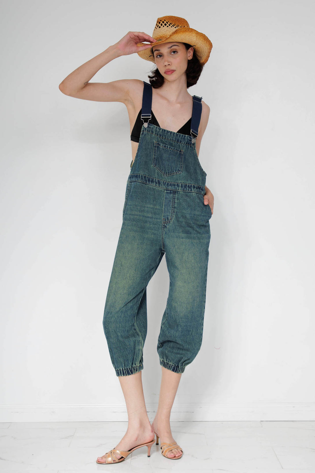 HT 360 Collective, sleeveless denim jumpsuit, denim one piece jumpsuit,