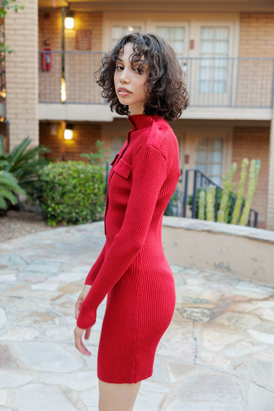  knit dress for women, red knit dress with sleeves knitwear midi dress, HT 360 Collective,