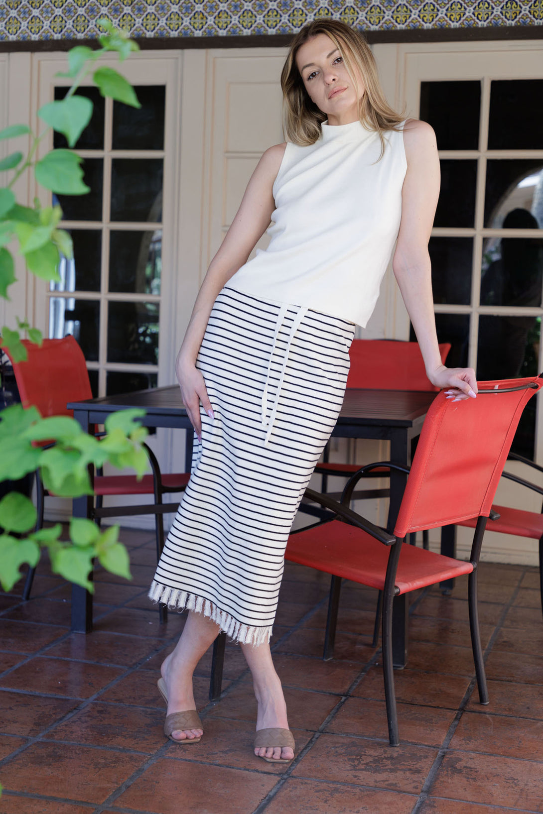 midi pencil skirt white, pencil skirt mid length, HT 360 Collective,