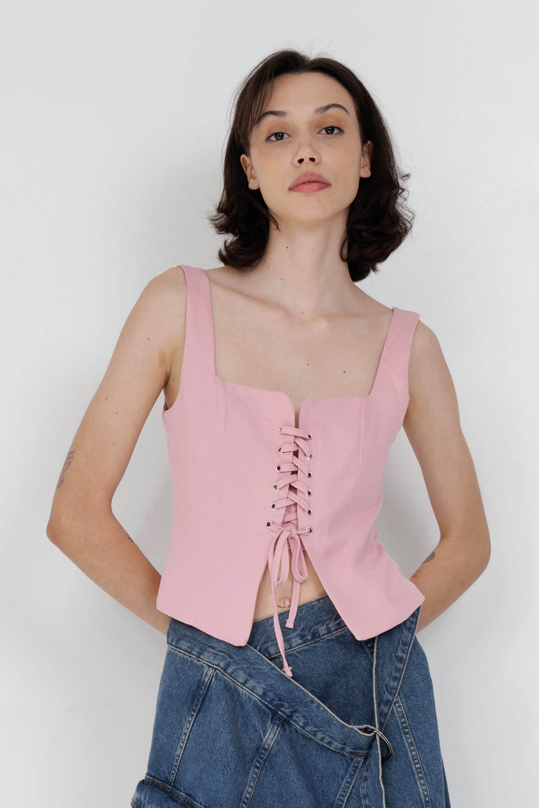 lace up cleavage top, lace up top front, HT 360 Collective, ladies lace up top,