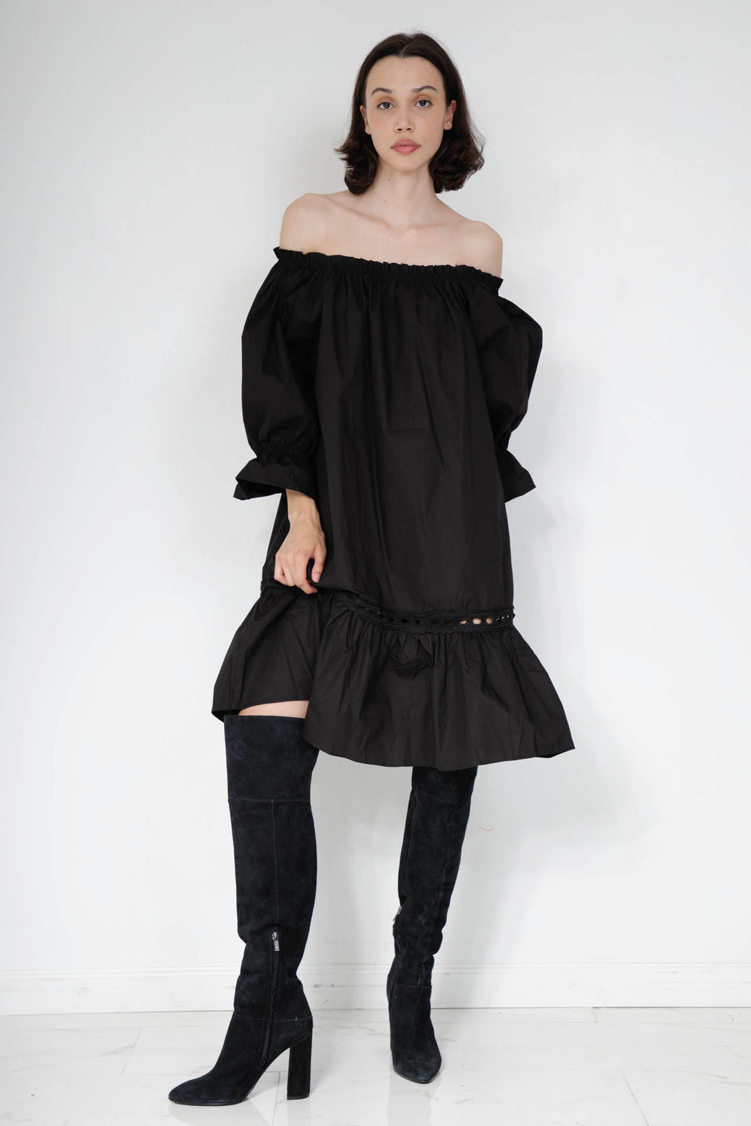 black summer midi dress, long sleeve knee length dress, black midi sexy dress, HT 360 Collective,