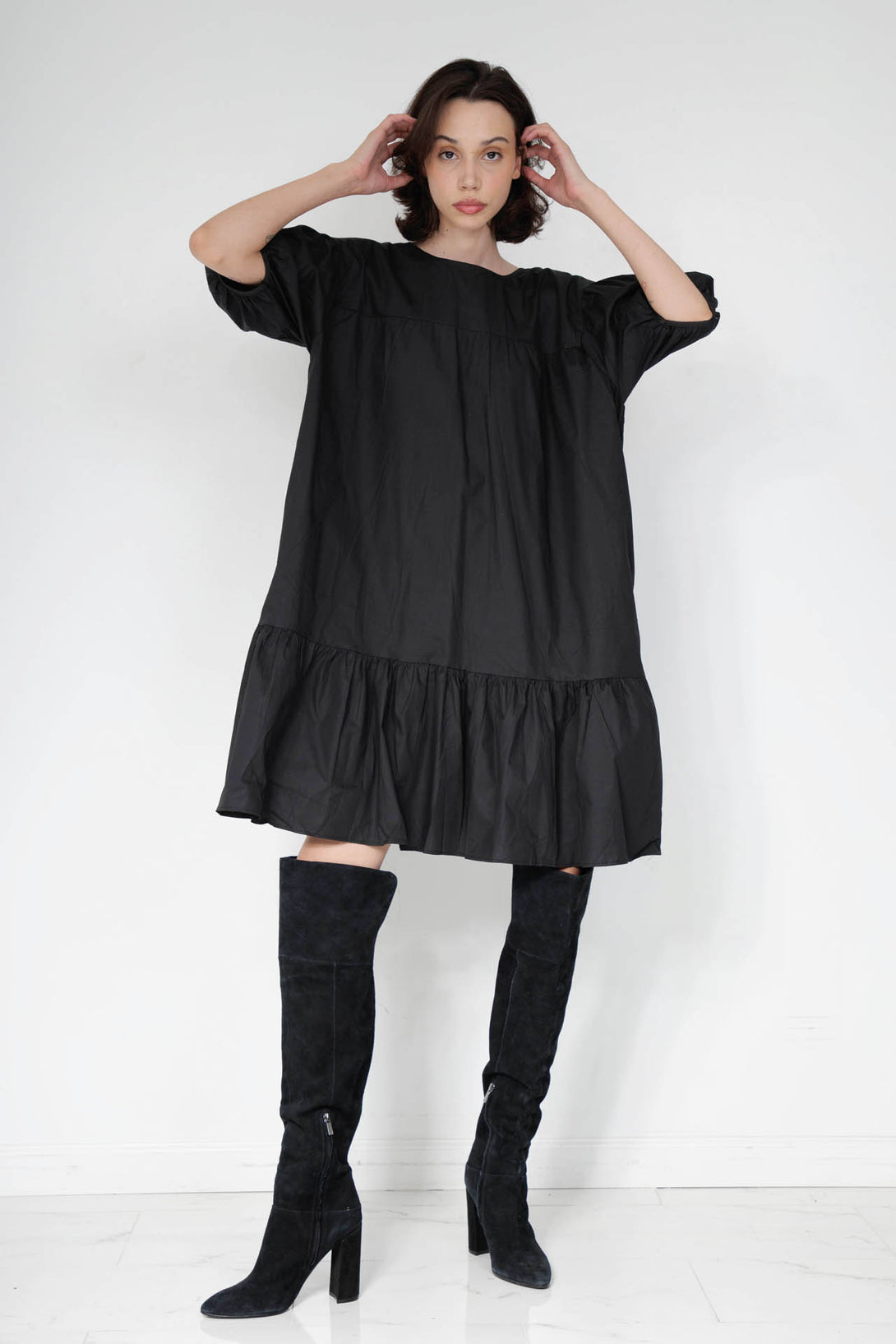 dark midi dress, knee length formal dresses, black womens midi dress, HT 360 Collective, 