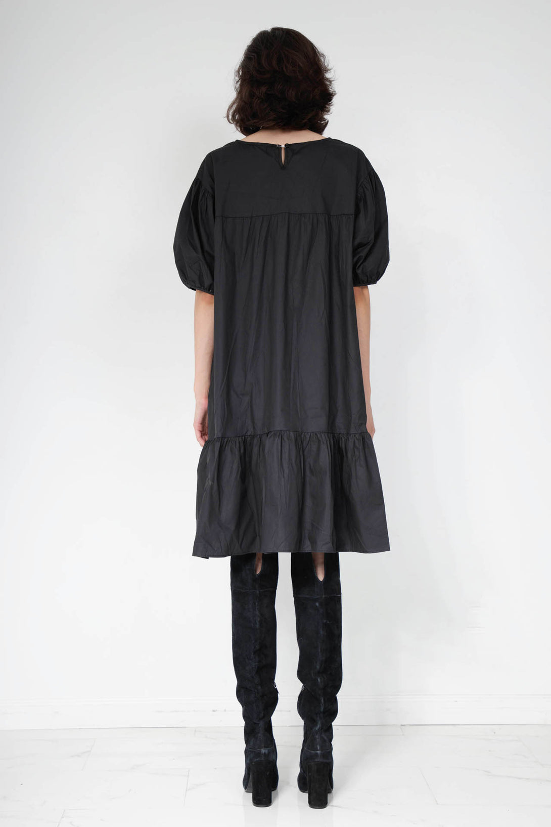 dress black midi, below the knee dresses,  designer black midi dress, HT 360 Collective,