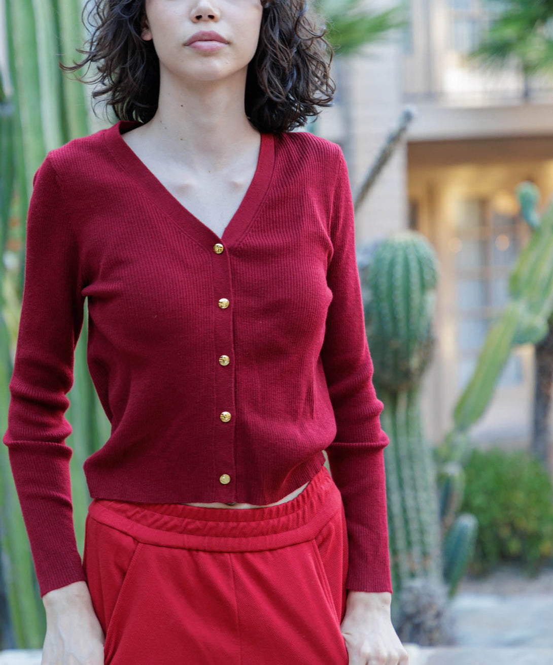  knit cardigan sweater, red v neck cardigan, red button up sweater, HT 360 Collective,