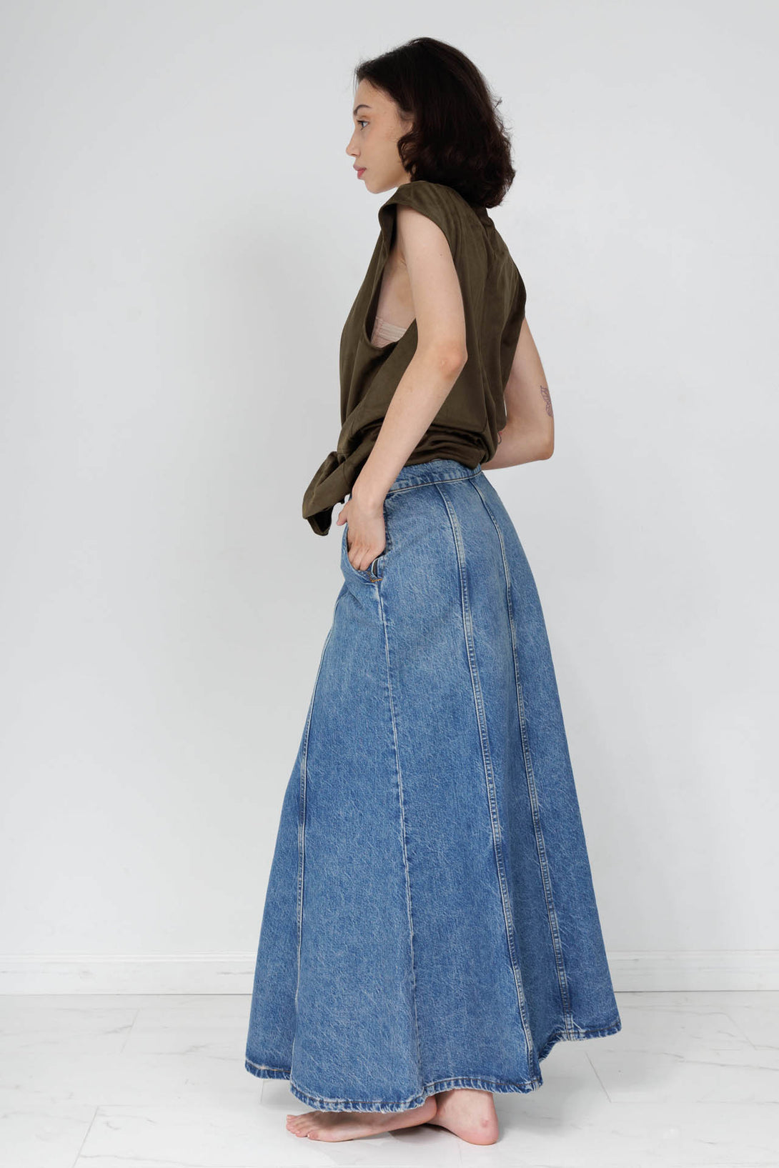 plus size maxi jean skirt, HT 360 Collective, long blue denim skirt, womens jean skirt long,