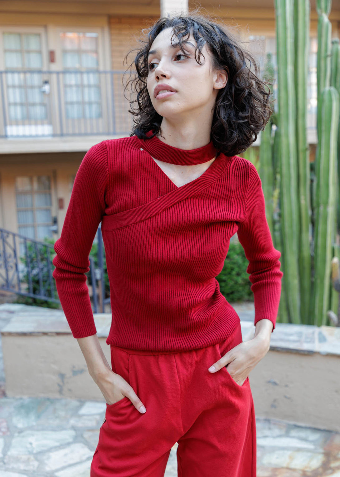 knit top red, knit top, HT 360 Collective, women's knitted tops,