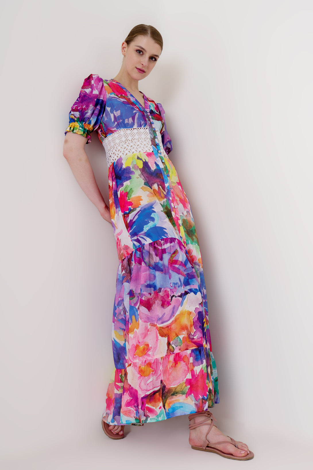formal maxi dress, maxi dress with sleeves, maxi dress multicolor, HT 360 Collective,