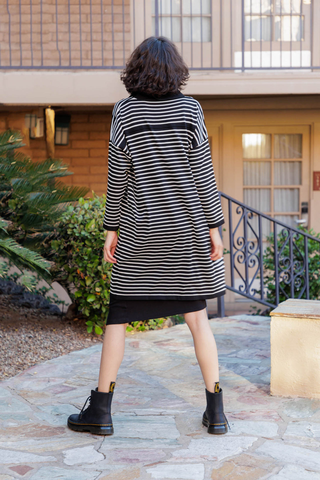 patterned knit dress, black knit midi dress, ladies knitted dress, HT 360 Collective,