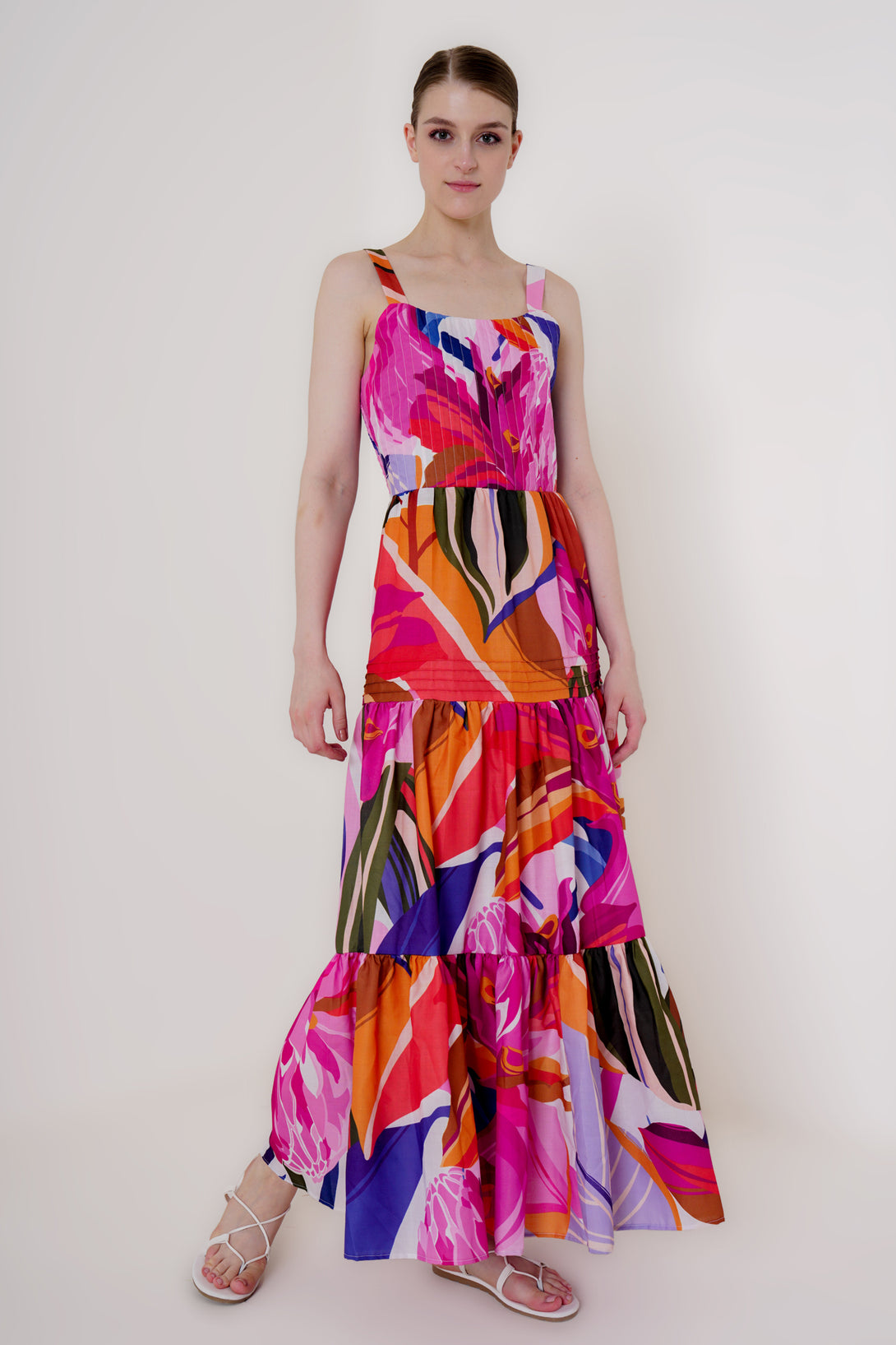 long multicolor dress, long multi color dress,  HT 360 Collective, strappy maxi summer dresses,