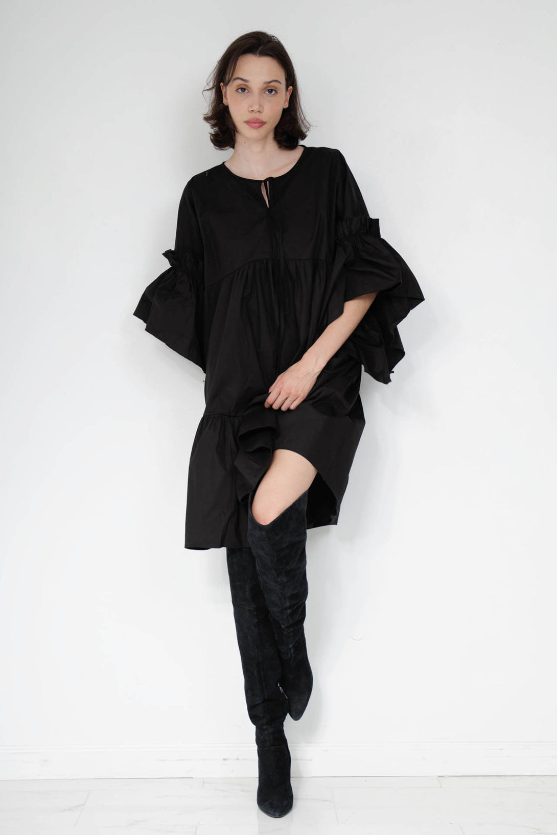  dress black midi, below the knee dresses,  designer black midi dress, HT 360 Collective,