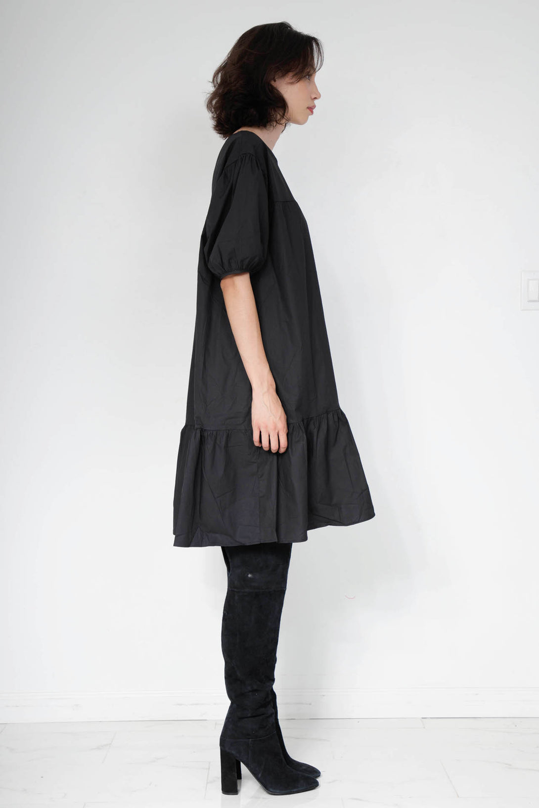 ladies black midi dress, ladies knee length dresses, elegant black midi dress, HT 360 Collective, 