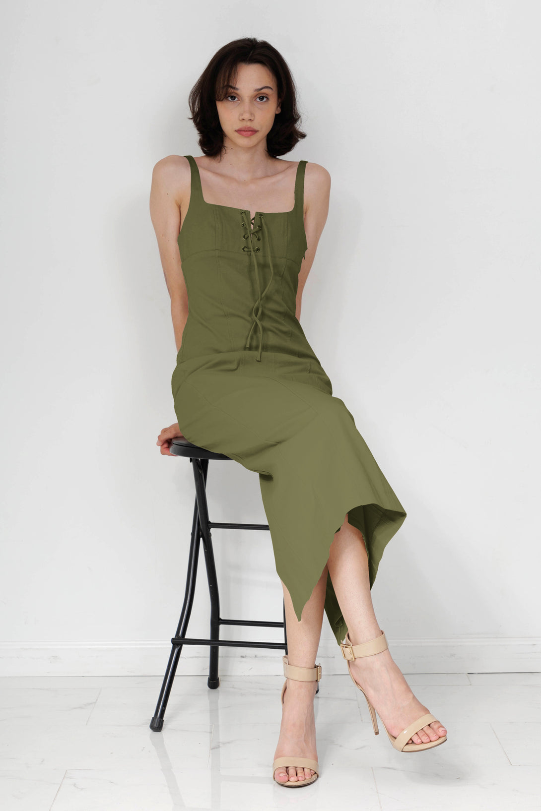 sleeveless midi dress casual, HT 360 Collective, ladies midi summer dresses, lace up lace dress,