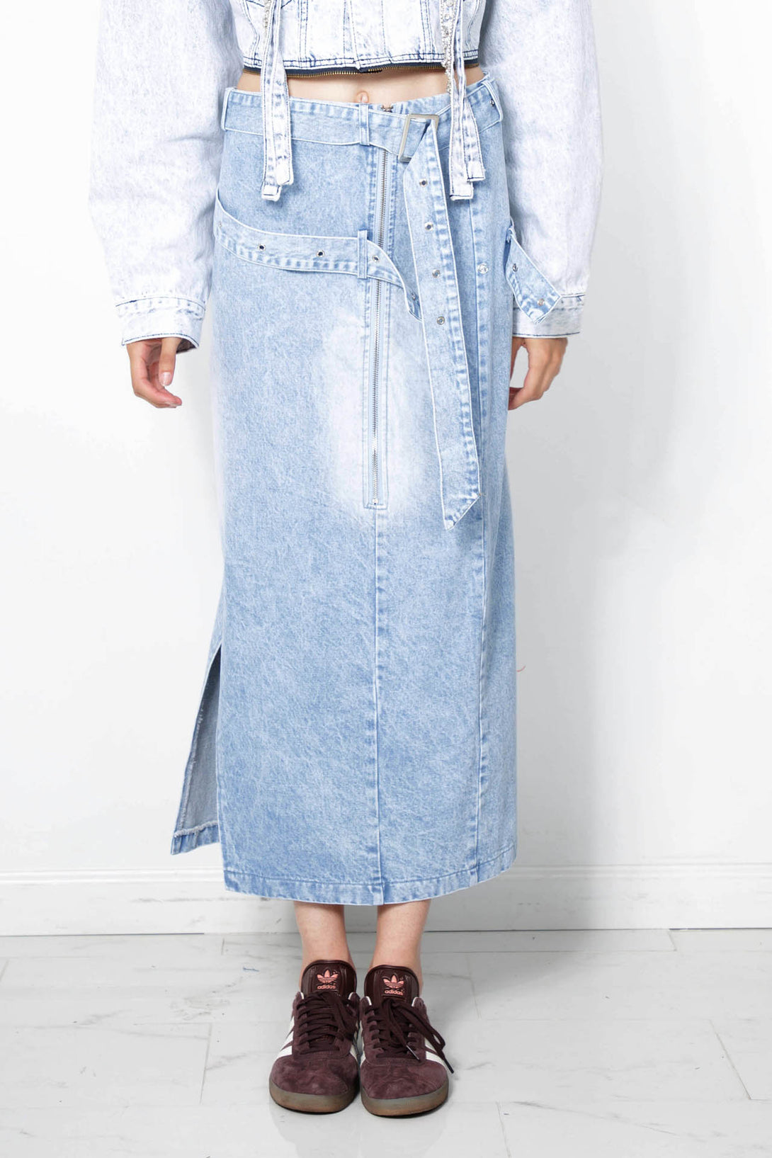 modest denim skirts, midi jean skirt, mid length jean skirt, HT 360 Collective,