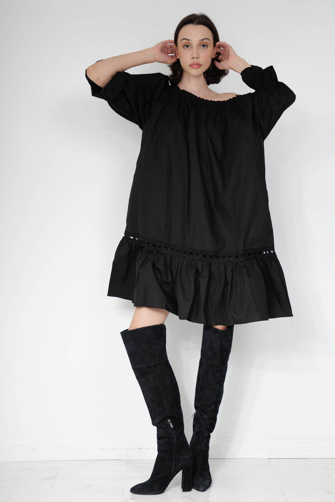 HT 360 Collective - Designer Black Midi Dress | Knee Length Dresses Large / Black HT 360 Collective - Designer Black Midi Dress | Knee Length Dresses Large / Black