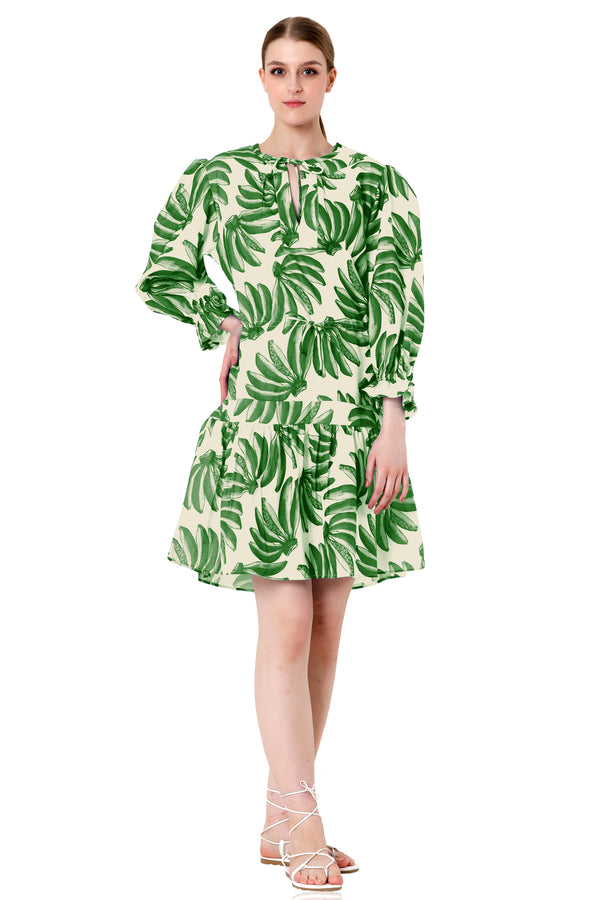 emerald green short dress, knee length dress, printed mini dress, HT 360 Collective,